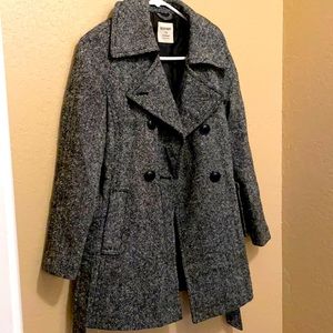 White/black waisted pea coat! Great condition!